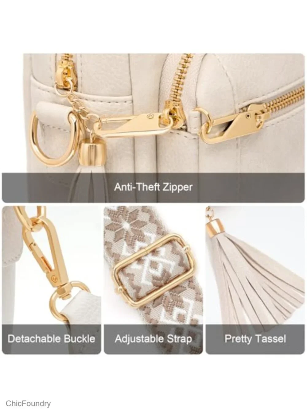 Small Faux Leather Crossbody Bag with Anti-Theft Zippers and Tassel